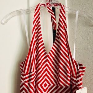 Liz Claiborne red and white striped midi dress